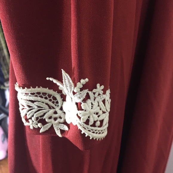 Vintage scoop neck lace trim maxi dress red size 6 - Picture 7 of 8